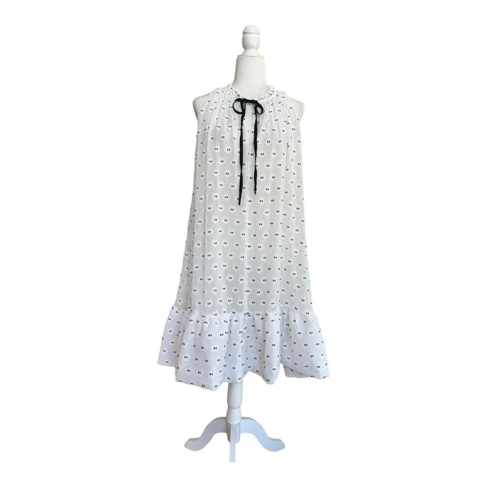 Current Air White Floral Tie Neck Ruffle A Line Swing Womens Size M Knee Length